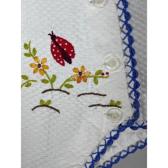 Vintage Handmade Baby Sunsuit White Floral Retro 70s Ladybug Cottagecore - Picture 7 of 15